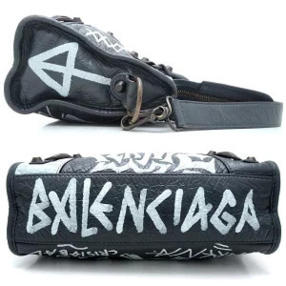 Balenciaga City Gray Graffiti Bag Leather